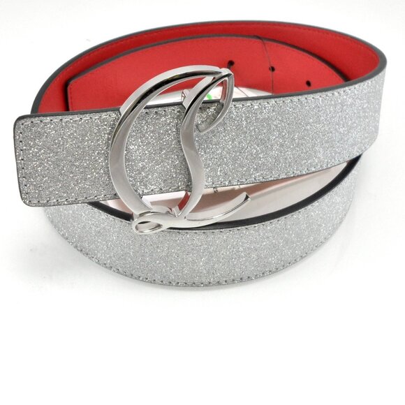 NWT $545 Christian Louboutin Glitter CL logo Leather Belt Size XS (70/28")
